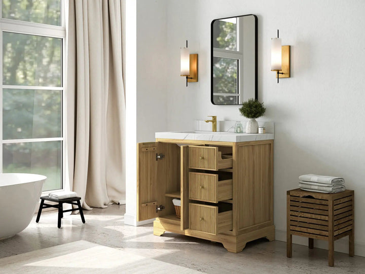 Austin Teak Wood 36 in. W x 22 in. D Left Offset Sink Bathroom Vanity - photo 3
