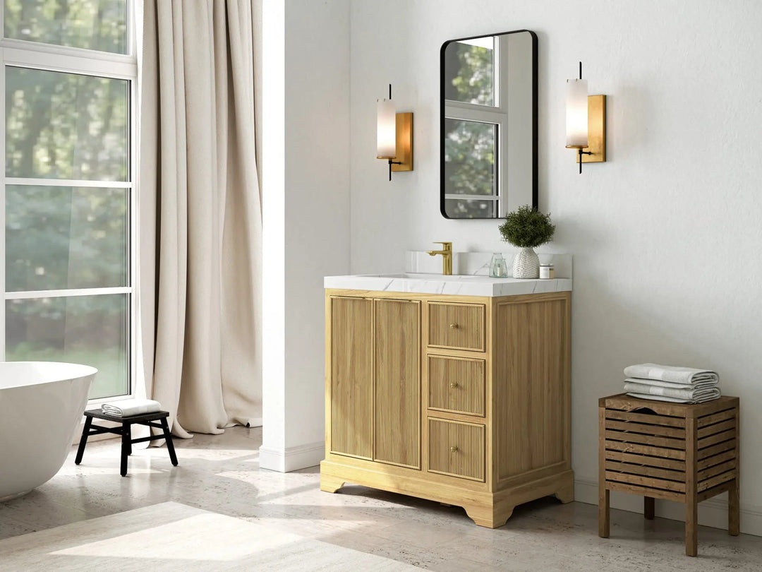 Austin Teak Wood 36 in. W x 22 in. D Left Offset Sink Bathroom Vanity