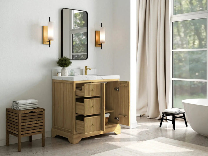 Austin Teak Wood 36 in. W x 22 in. D Right Offset Sink Bathroom Vanity - photo 3