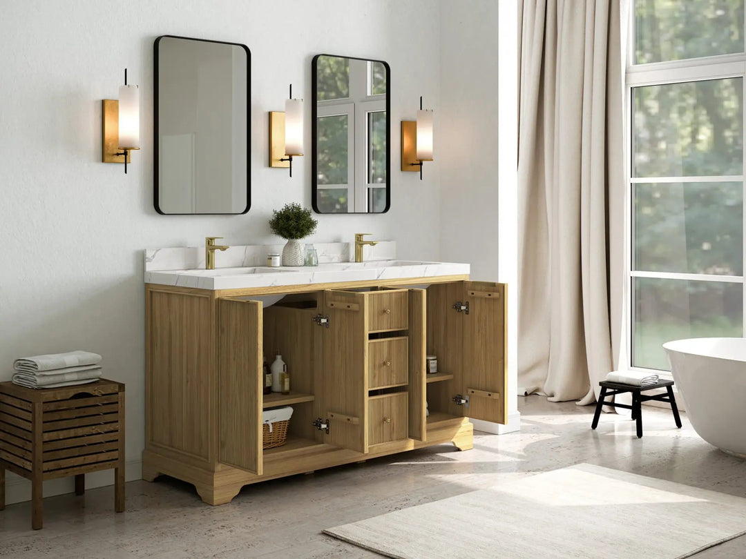 Austin Teak Wood 60 in. W x 22 in. D Double Sink Bathroom Vanity