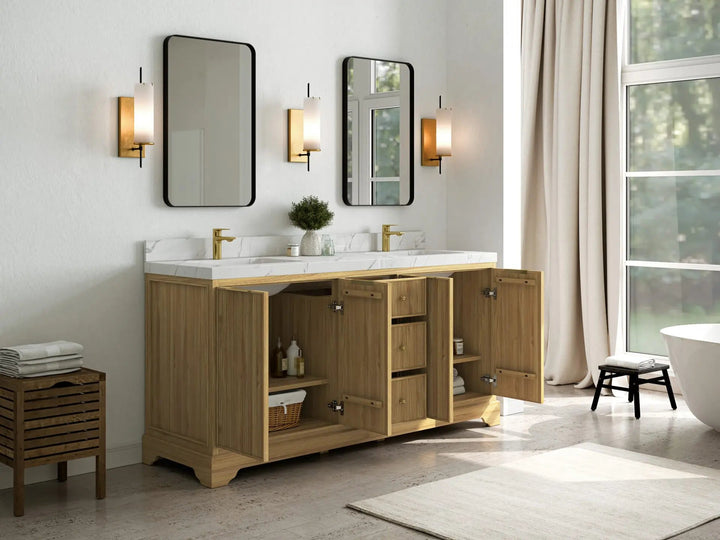 Austin Teak Wood 72 in. W x 22 in. D Double Sink Bathroom Vanity - photo 3