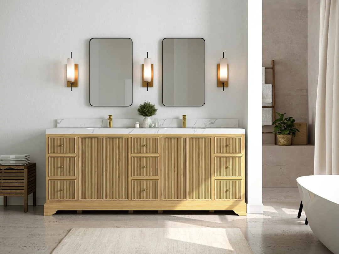 Austin Teak Wood 84 in. W x 22 in. D Double Sink Bathroom Vanity