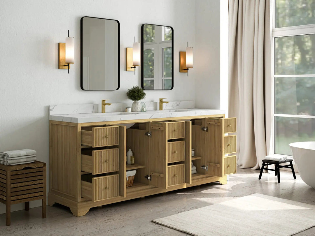 Austin Teak Wood 84 in. W x 22 in. D Double Sink Bathroom Vanity