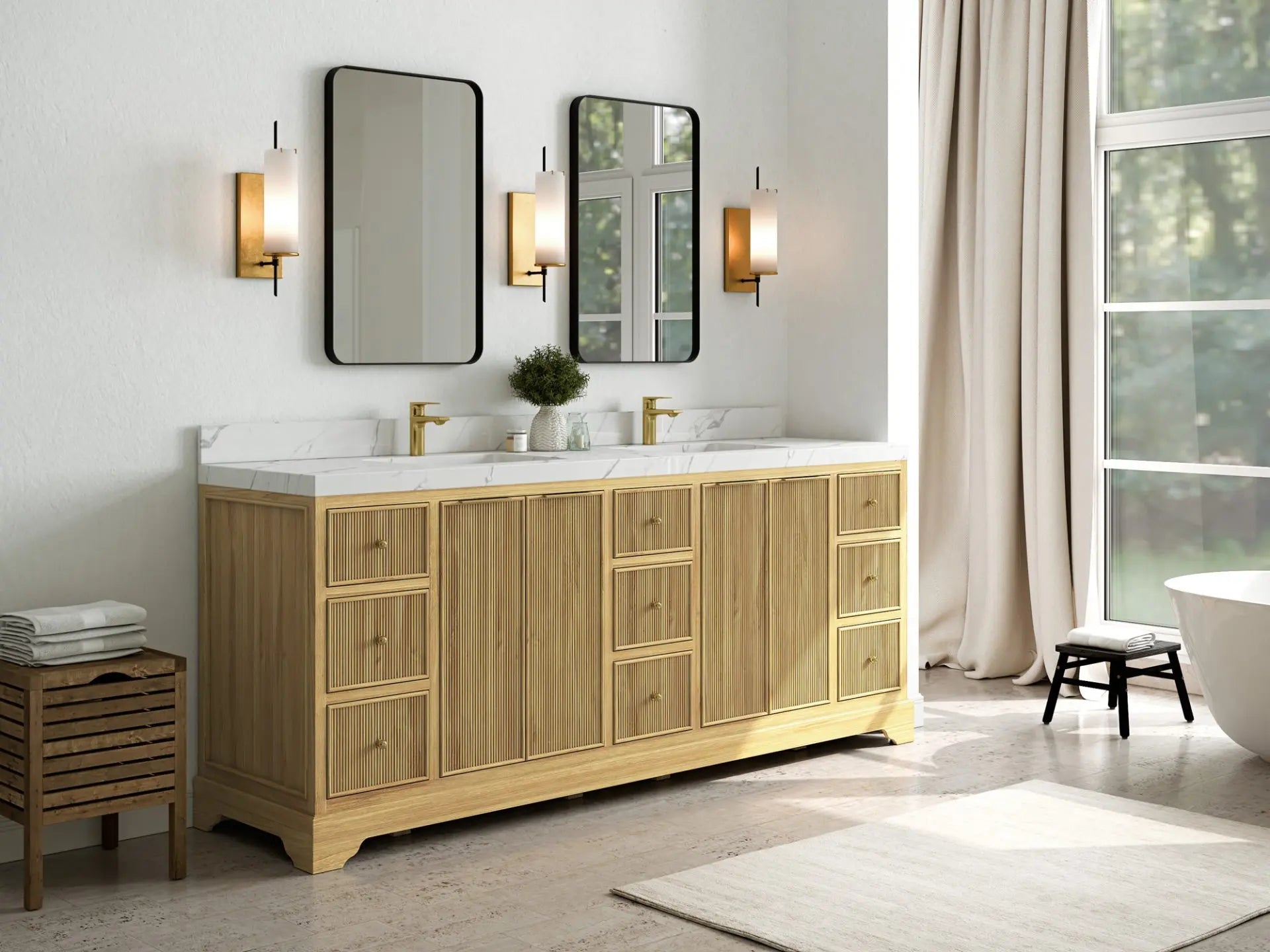 Austin Teak Wood 84 in. W x 22 in. D Double Sink Bathroom Vanity