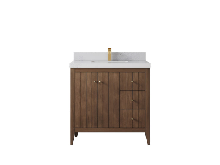 Atlanta Teak Wood 36 in. W x 22 in. D Center Sink Bathroom Vanity - photo 1