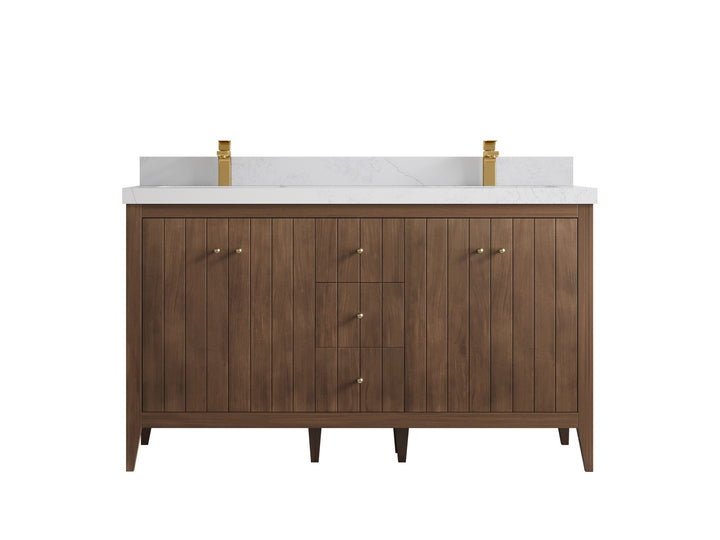 Atlanta Teak Wood 60 in. W x 22 in. D Double Sink Bathroom Vanity - photo 1