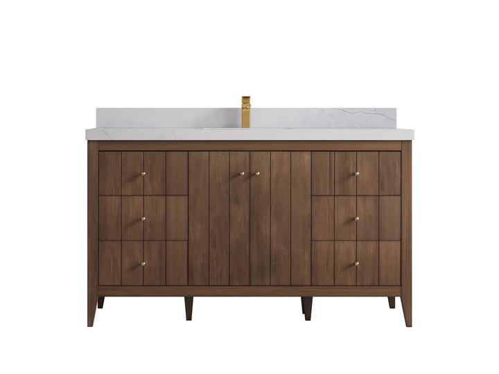 Atlanta Teak Wood 60 in. W x 22 in. D Single Sink Bathroom Vanity - photo 1