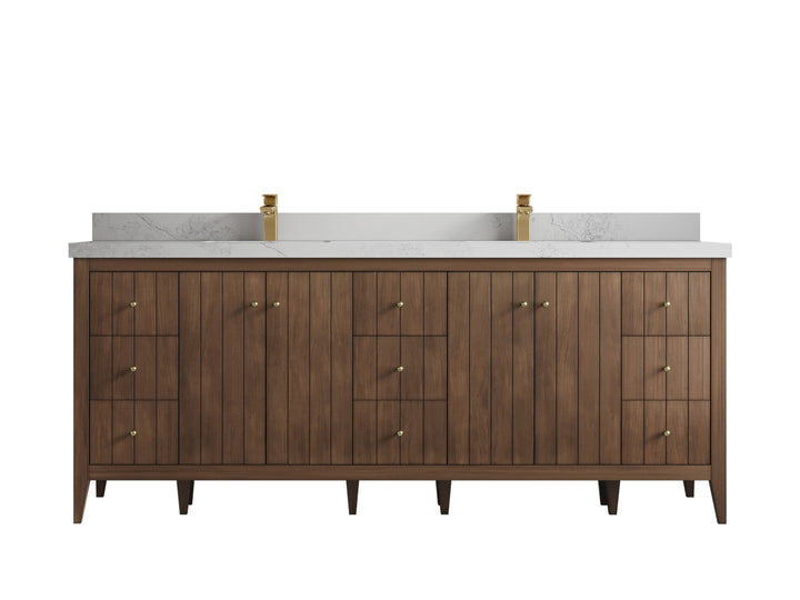 Atlanta Teak Wood 84 in. W x 22 in. D Double Sink Bathroom Vanity - photo 1