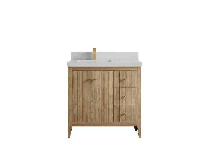 Atlanta Teak Wood 36 in. W x 22 in. D Left Offset Sink Bathroom Vanity - photo 1