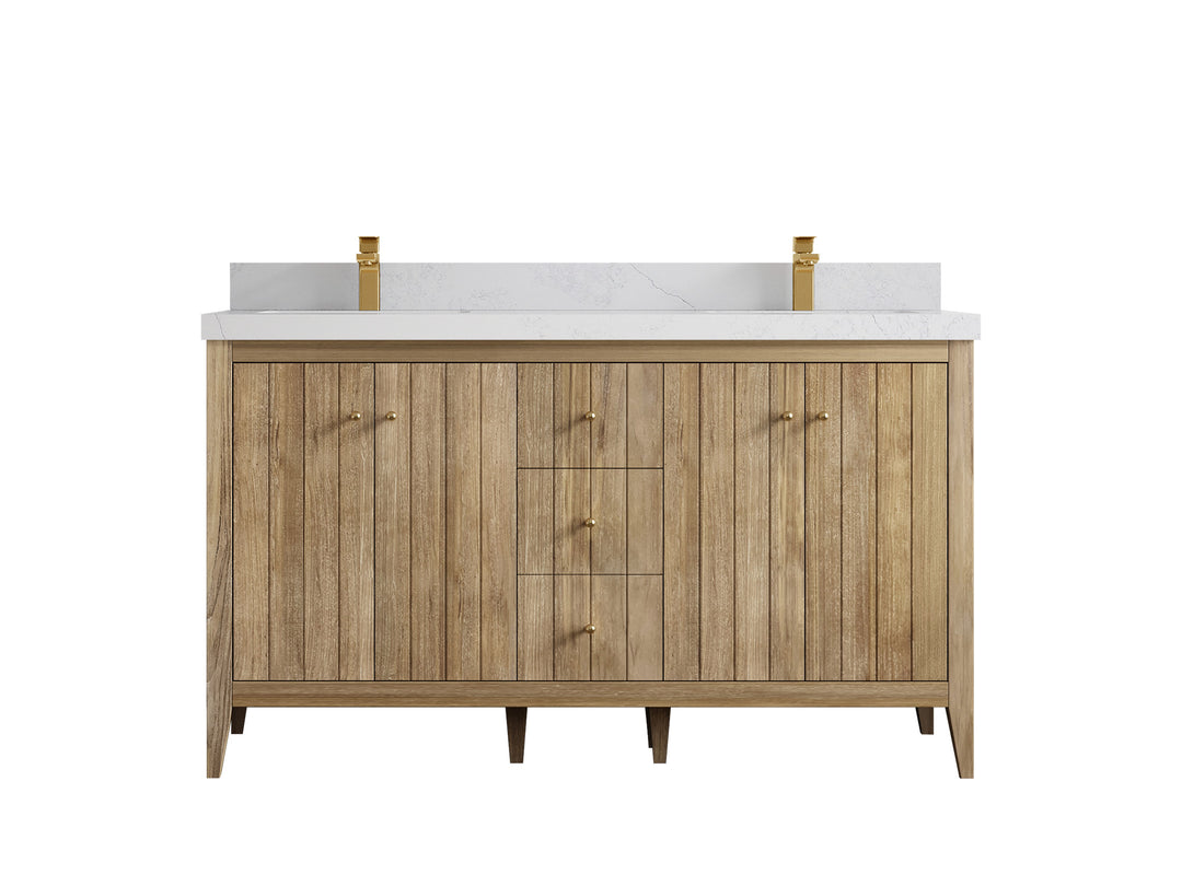 Atlanta Teak Wood 60 in. W x 22 in. D Double Sink Bathroom Vanity