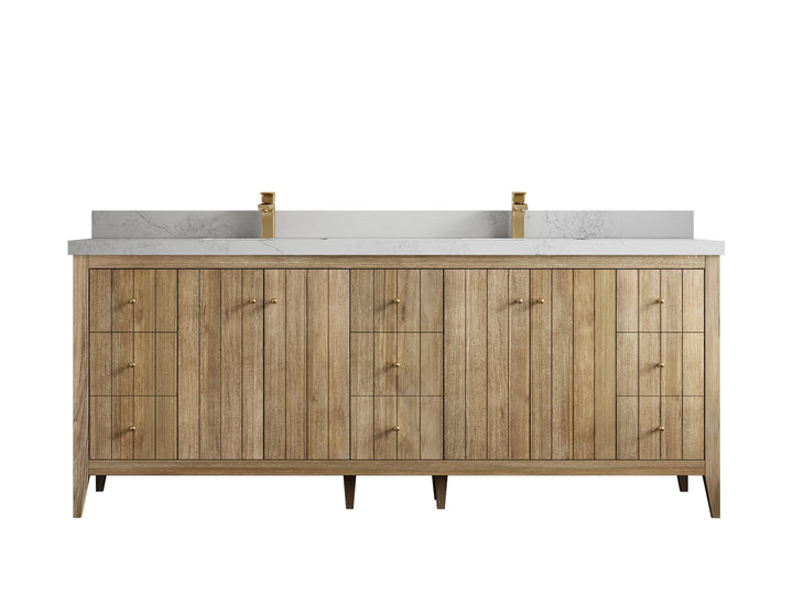 Atlanta Teak Wood 84 in. W x 22 in. D Double Sink Bathroom Vanity - photo 1
