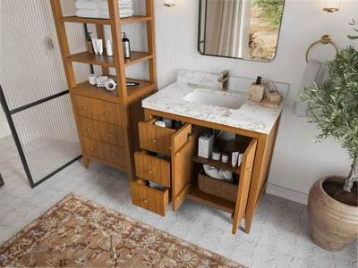 Atlanta Teak Wood 36 in. W x 22 in. D Center Sink Bathroom Vanity