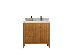 Atlanta Teak Wood 36 in. W x 22 in. D Right Offset Sink Bathroom Vanity - photo 1