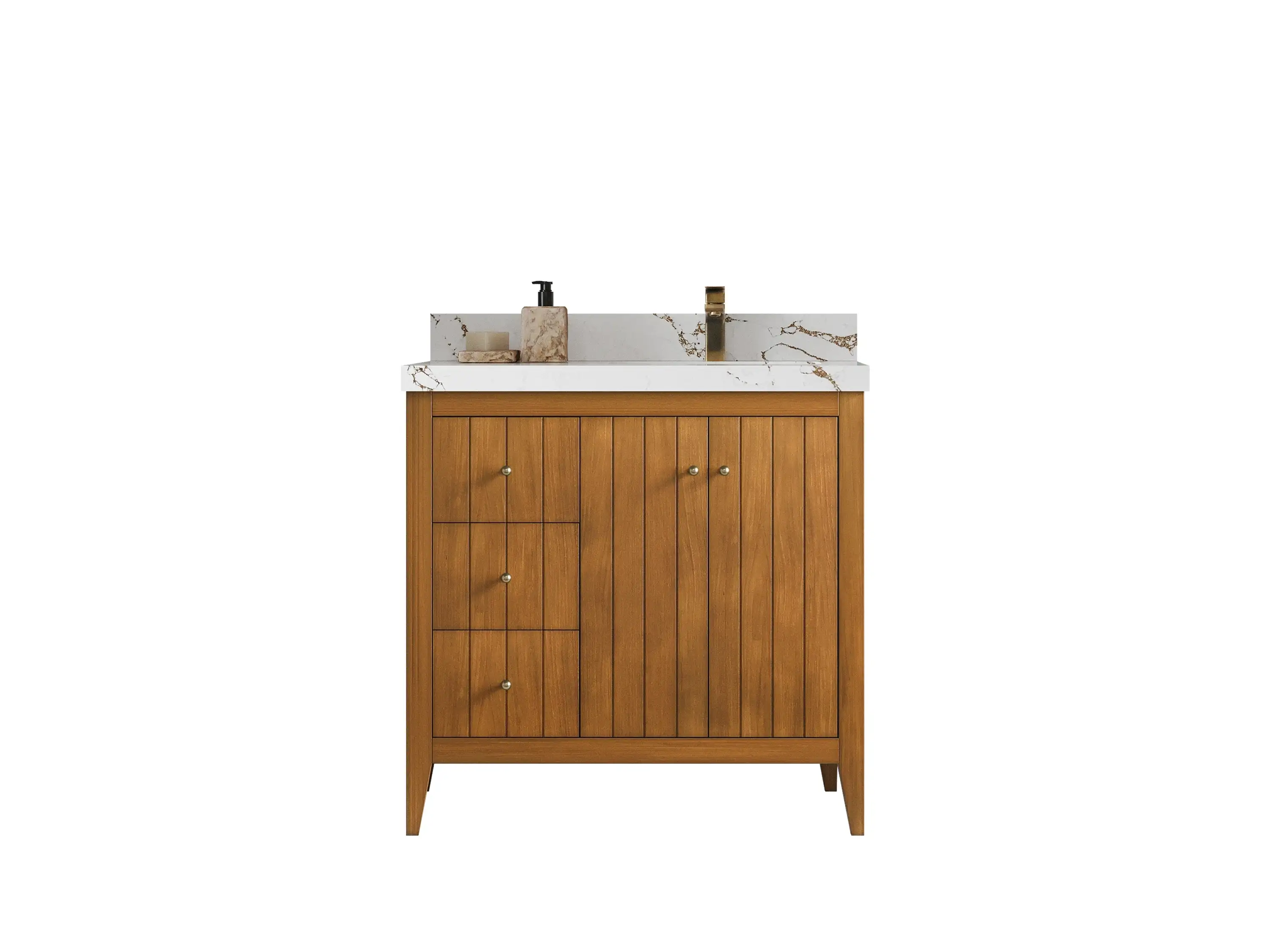Atlanta Teak Wood 36 in. W x 22 in. D Right Offset Sink Bathroom Vanity - Willow Bath and Vanity