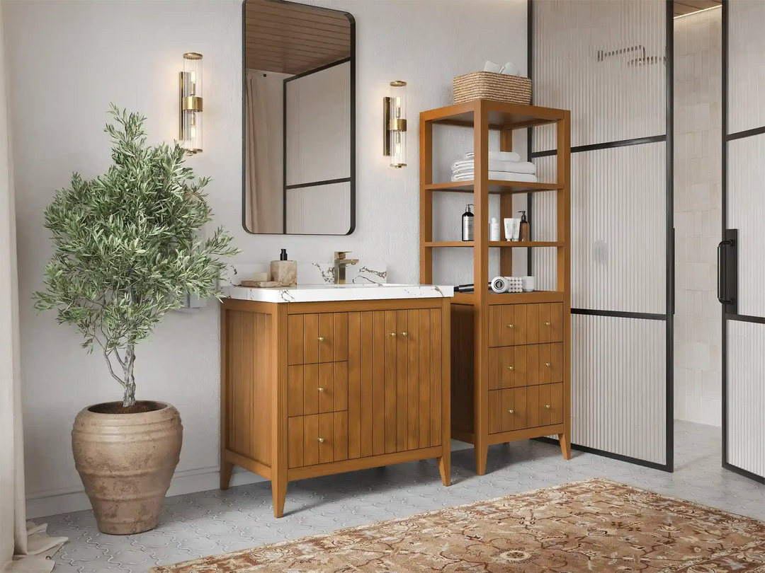 Atlanta Teak Wood 36 in. W x 22 in. D Right Offset Sink Bathroom Vanity | 
              
                Dark Natural Teak
                
                  
             - ATL_TK_DNT_WHQZ_36R - photo №2