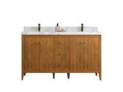Atlanta Teak Wood 60 in. W x 22 in. D Double Sink Bathroom Vanity - photo 1