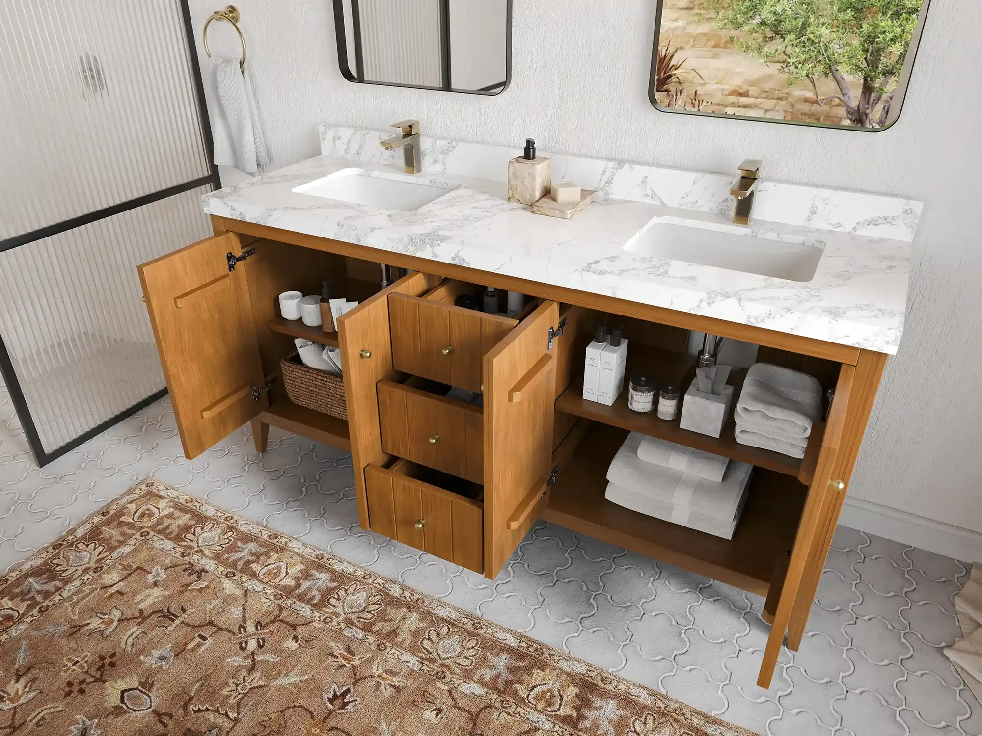 Atlanta Teak Wood 72 in. W x 22 in. D Double Sink Bathroom Vanity