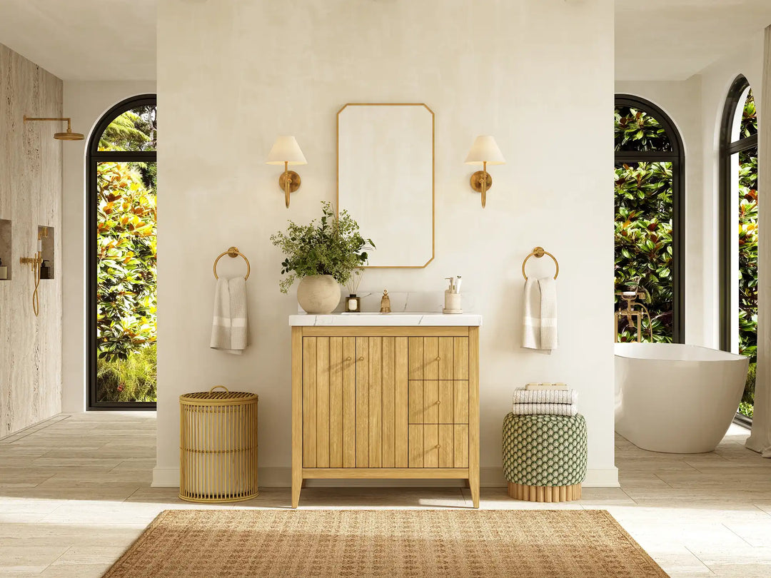 Atlanta 36 in. W x 22 in. D Teak Wood Center Sink Bathroom Vanity | 
              
                Light Natural Teak
                
                  
             - ATL_TK_LNT_WHQZ_36CL - photo №4