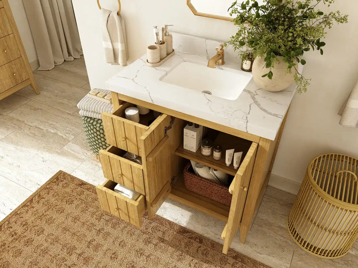 Atlanta Teak Wood 36 in. W x 22 in. D Center Sink Bathroom Vanity - photo 3