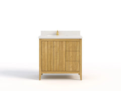 Atlanta Teak Wood 36 in. W x 22 in. D Left Offset Sink Bathroom Vanity - photo 1