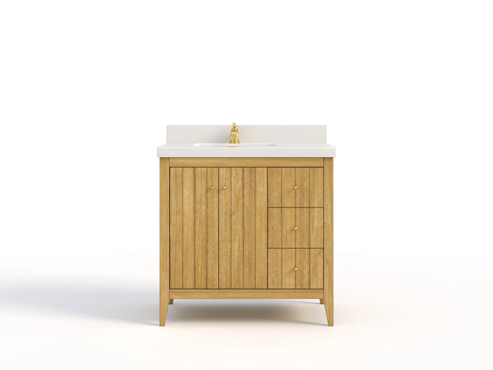 Atlanta Teak Wood 36 in. W x 22 in. D Left Offset Sink Bathroom Vanity - photo 1