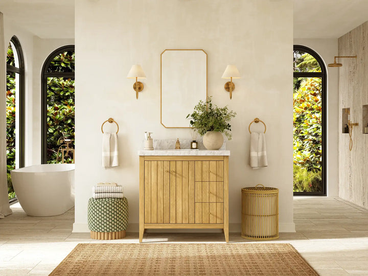 Atlanta Teak Wood 36 in. W x 22 in. D Left Offset Sink Bathroom Vanity - photo 4