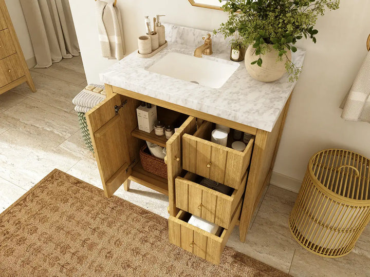 Atlanta Teak Wood 36 in. W x 22 in. D Left Offset Sink Bathroom Vanity - photo 3