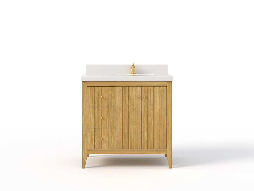 Atlanta Teak Wood 36 in. W x 22 in. D Right Offset Sink Bathroom Vanity | 
              
                Light Natural Teak
                
                  
             - ATL_TK_LNT_WHQZ_36R - photo №1