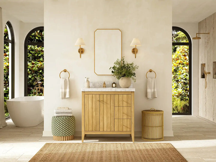 Atlanta Teak Wood 36 in. W x 22 in. D Right Offset Sink Bathroom Vanity - photo 4