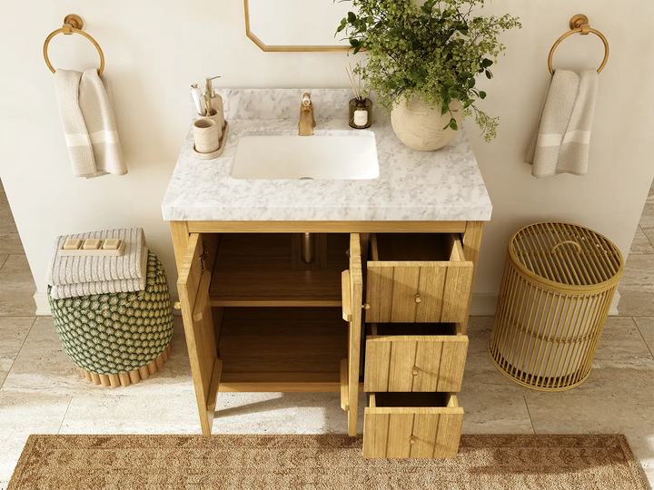 Atlanta Teak Wood 36 in. W x 22 in. D Right Offset Sink Bathroom Vanity - photo 5