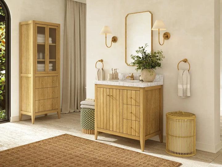 Atlanta Teak Wood 36 in. W x 22 in. D Right Offset Sink Bathroom Vanity - photo 2