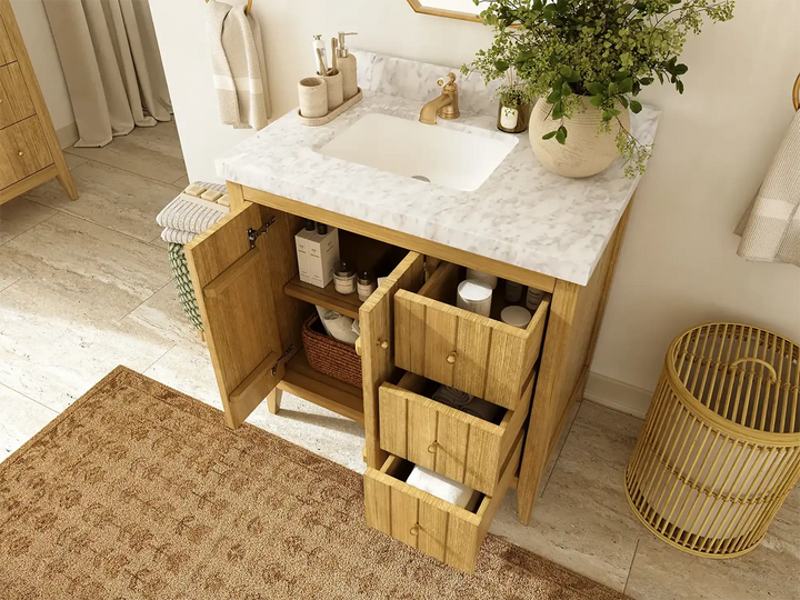 Atlanta Teak Wood 36 in. W x 22 in. D Right Offset Sink Bathroom Vanity - photo 3