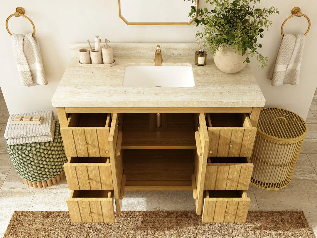 Atlanta Teak Wood 48 in. W x 22 in. D Single Sink Bathroom Vanity | 
              
                Light Natural Teak
                
                  
             - ATL_TK_DNT_WHQZ_48S - photo №5
