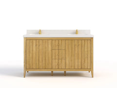 Atlanta Teak Wood 60 in. W x 22 in. D Double Sink Bathroom Vanity - photo 1