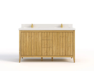 Atlanta Teak Wood 60 in. W x 22 in. D Double Sink Bathroom Vanity
