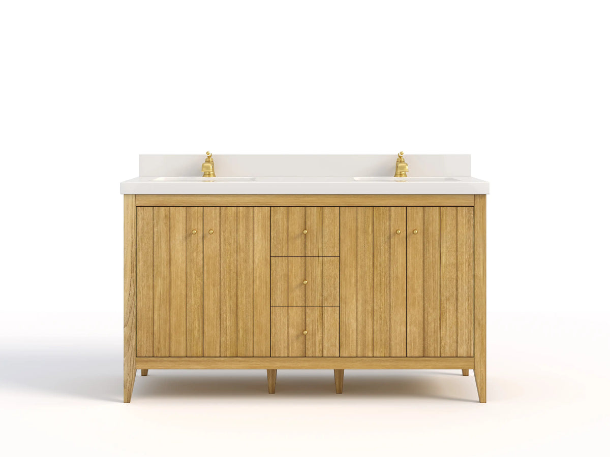 Atlanta Teak Wood 60 in. W x 22 in. D Double Sink Bathroom Vanity