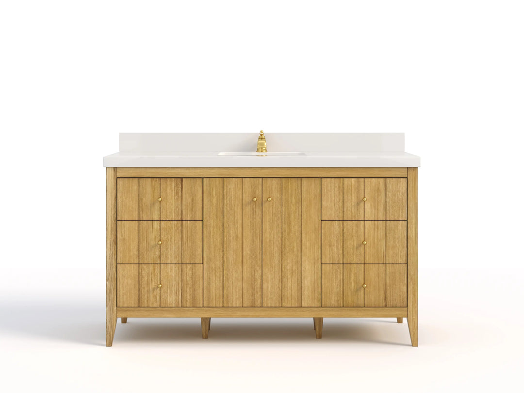 Atlanta Teak Wood 60 in. W x 22 in. D Single Sink Bathroom Vanity | 
              
                Light Natural Teak
                
                  
             - ATL_TK_LNT_WHQZ_60S - photo №1