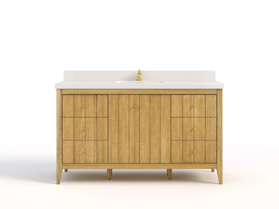 Atlanta Teak Wood 60 in. W x 22 in. D Single Sink Bathroom Vanity