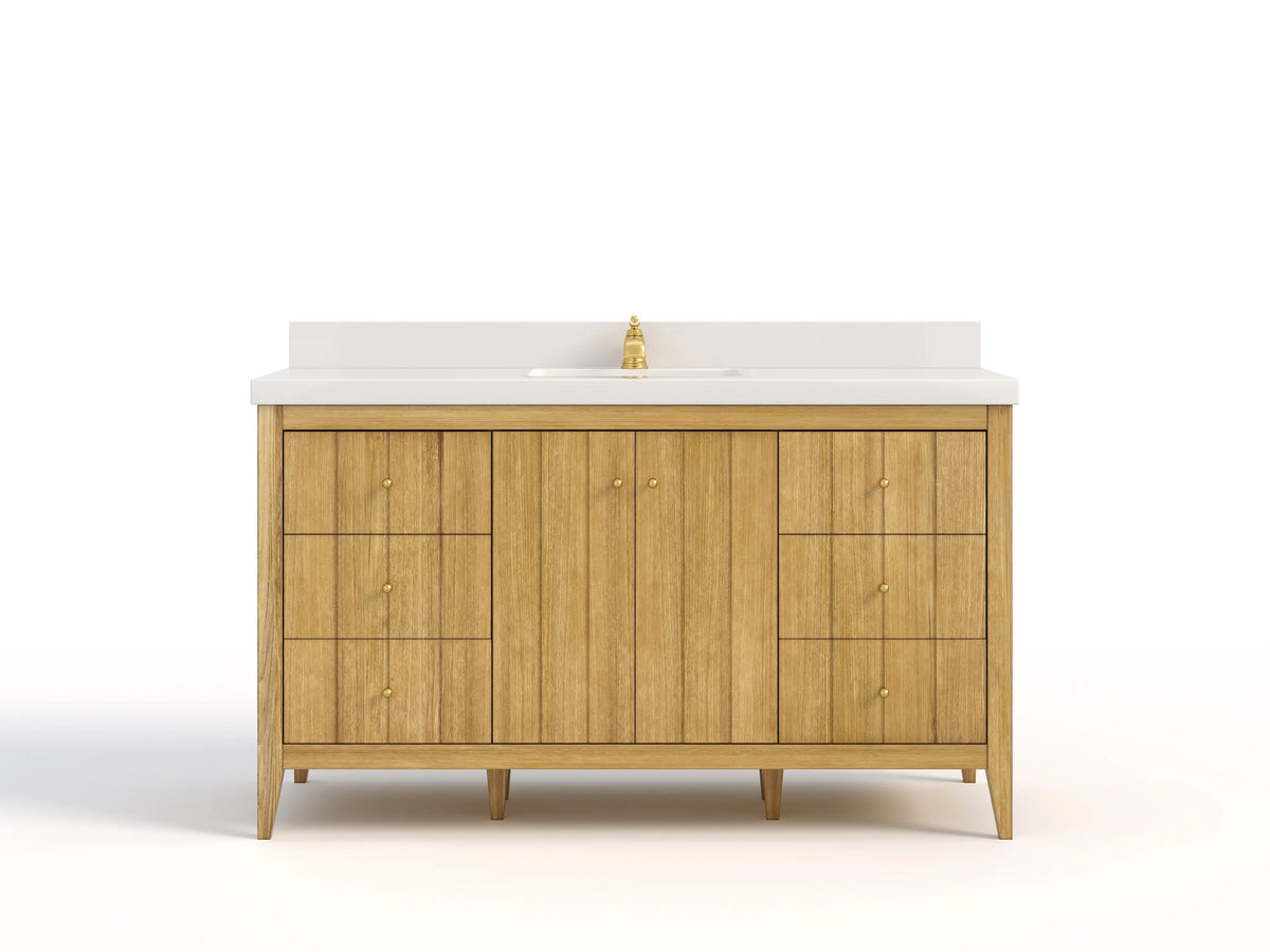Atlanta Teak Wood 60 in. W x 22 in. D Single Sink Bathroom Vanity