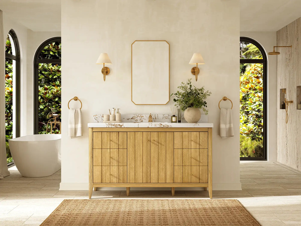 Atlanta Teak Wood 60 in. W x 22 in. D Single Sink Bathroom Vanity