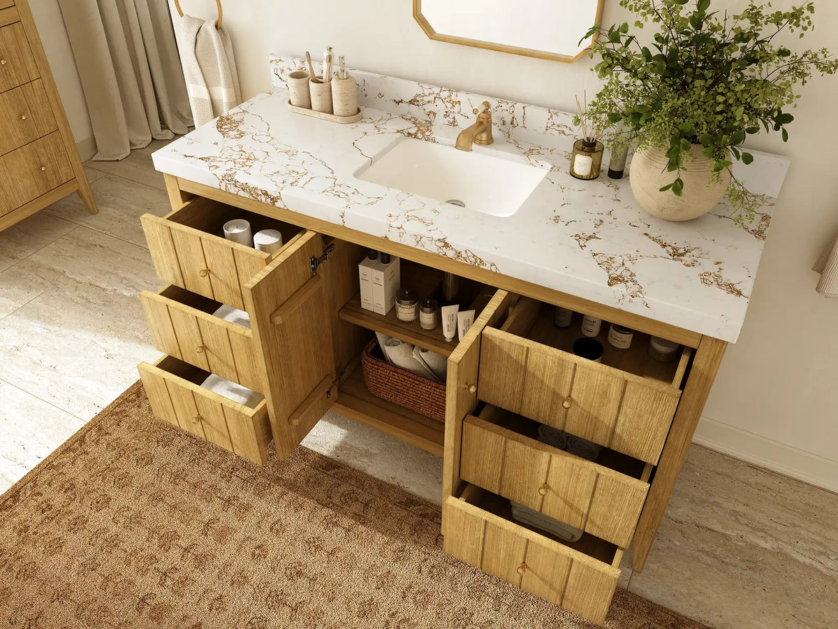 Atlanta Teak Wood 60 in. W x 22 in. D Single Sink Bathroom Vanity