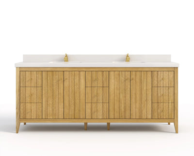 Atlanta Teak Wood 84 in. W x 22 in. D Double Sink Bathroom Vanity