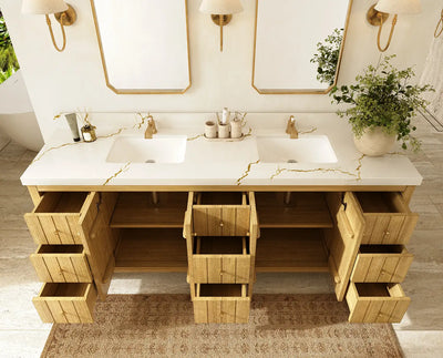 Atlanta Teak Wood 84 in. W x 22 in. D Double Sink Bathroom Vanity