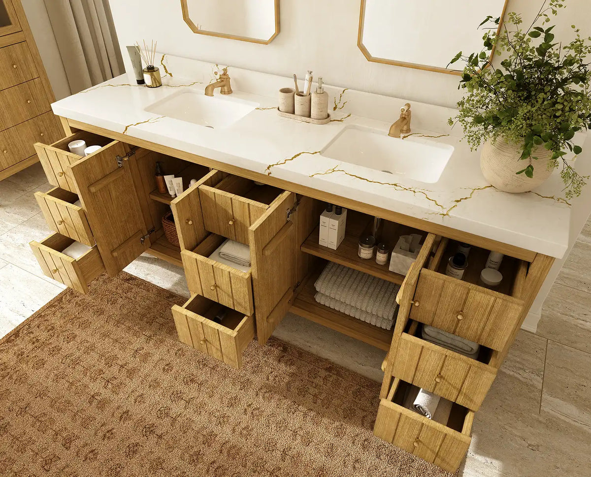 Atlanta Teak Wood 84 in. W x 22 in. D Double Sink Bathroom Vanity