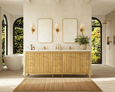 Atlanta Teak Wood 84 in. W x 22 in. D Double Sink Bathroom Vanity
