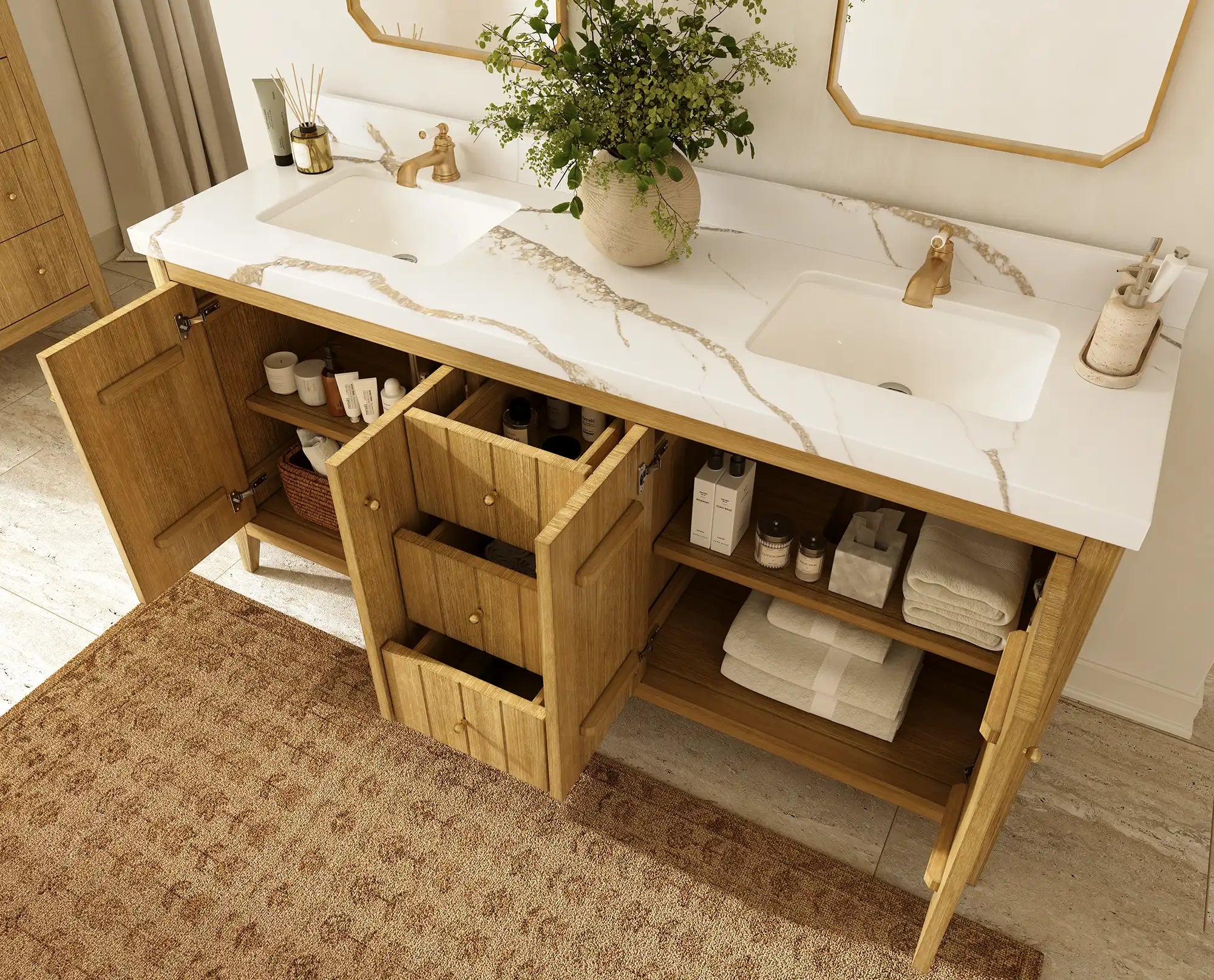 Atlanta Teak Wood 72 in. W x 22 in. D Double Sink Bathroom Vanity