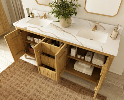 Atlanta Teak Wood 72 in. W x 22 in. D Double Sink Bathroom Vanity