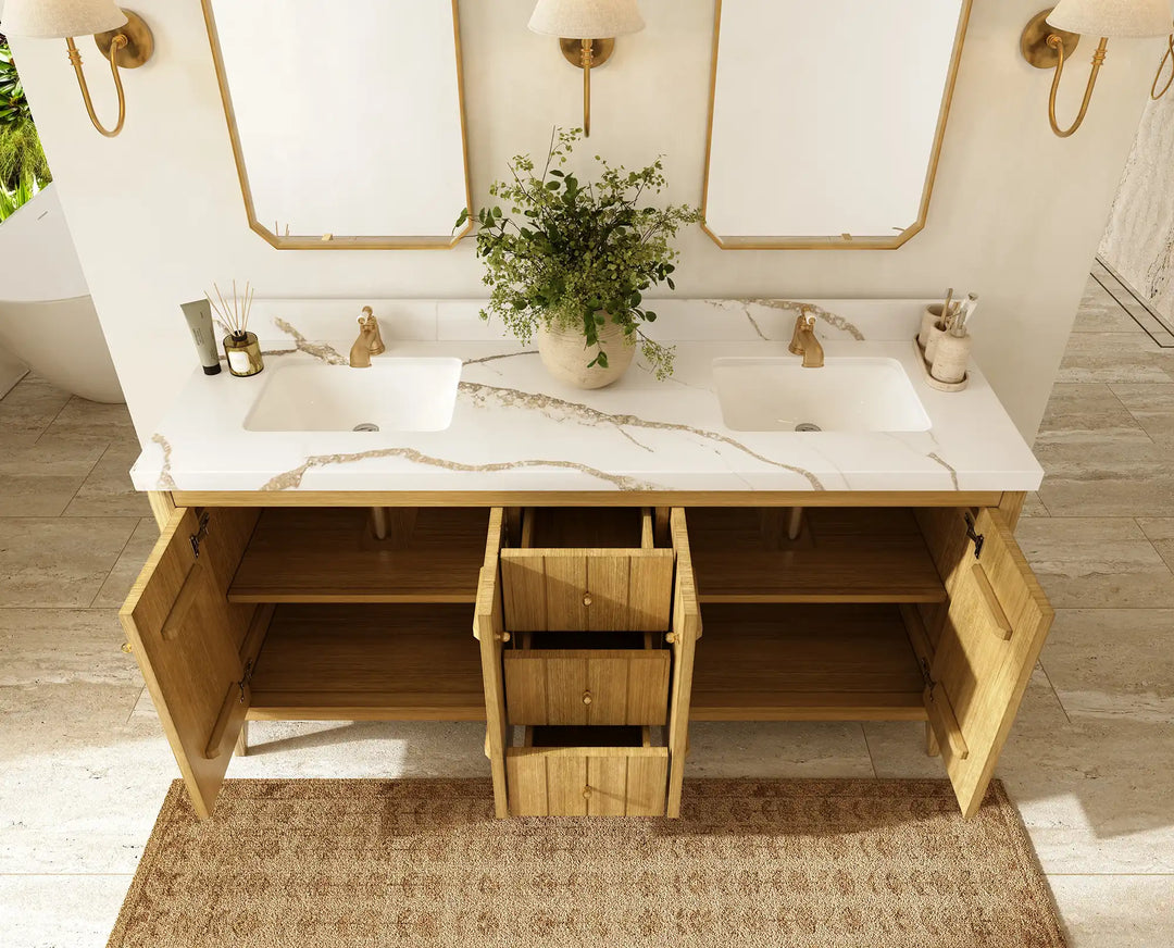 Atlanta Teak Wood 72 in. W x 22 in. D Double Sink Bathroom Vanity | 
              
                Light Natural Teak
                
                  
             - ATL_TK_LNT_WHQZ_72D - photo №5