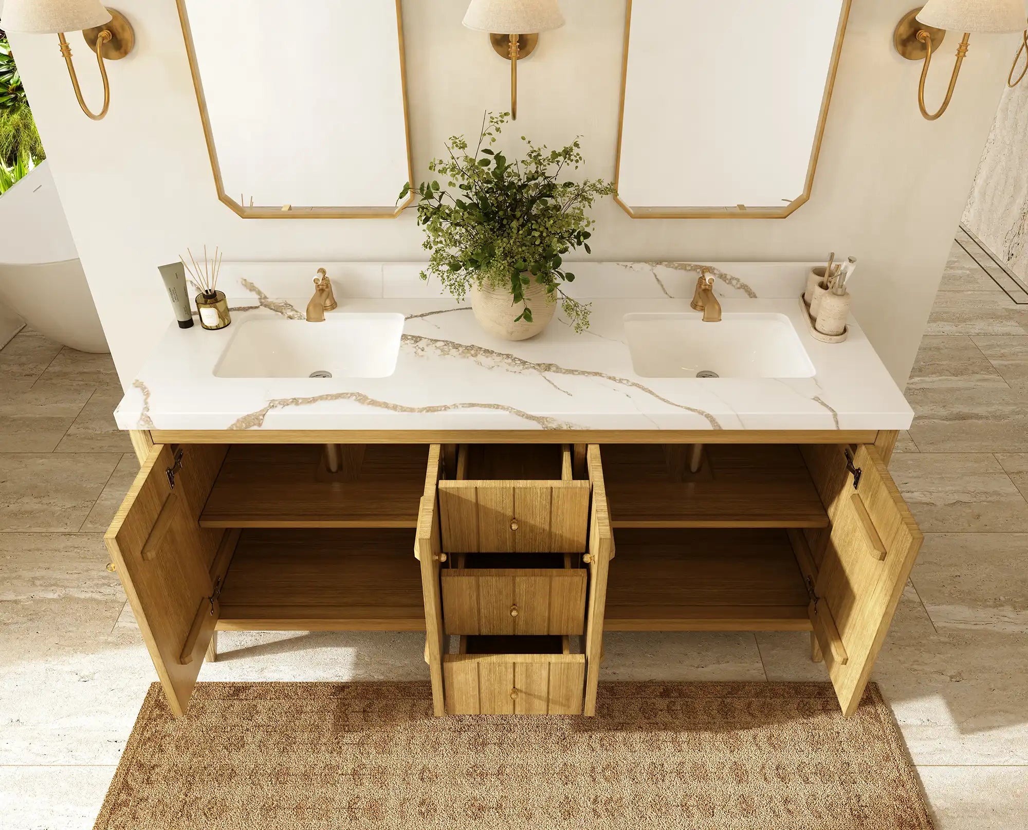 Atlanta Teak Wood 72 in. W x 22 in. D Double Sink Bathroom Vanity