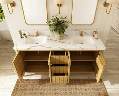 Atlanta Teak Wood 72 in. W x 22 in. D Double Sink Bathroom Vanity
